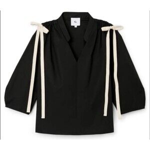 G.‎ Label Goop Ming Drawstring Puff Sleeve Top in Black Size 6